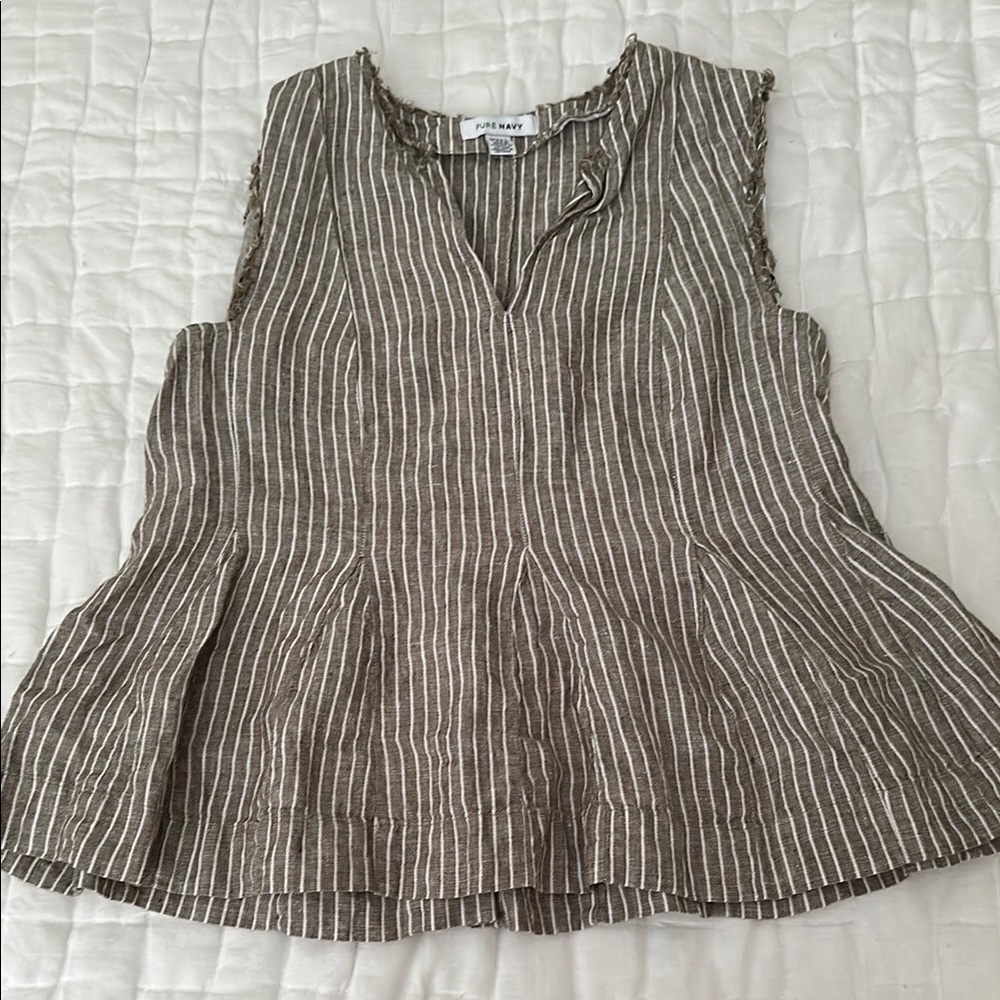 Pure Navy linen Peplum Blouse